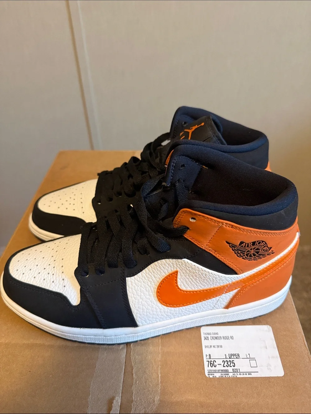 Jordan Mid-Top Sneakers in White, Black & Orange